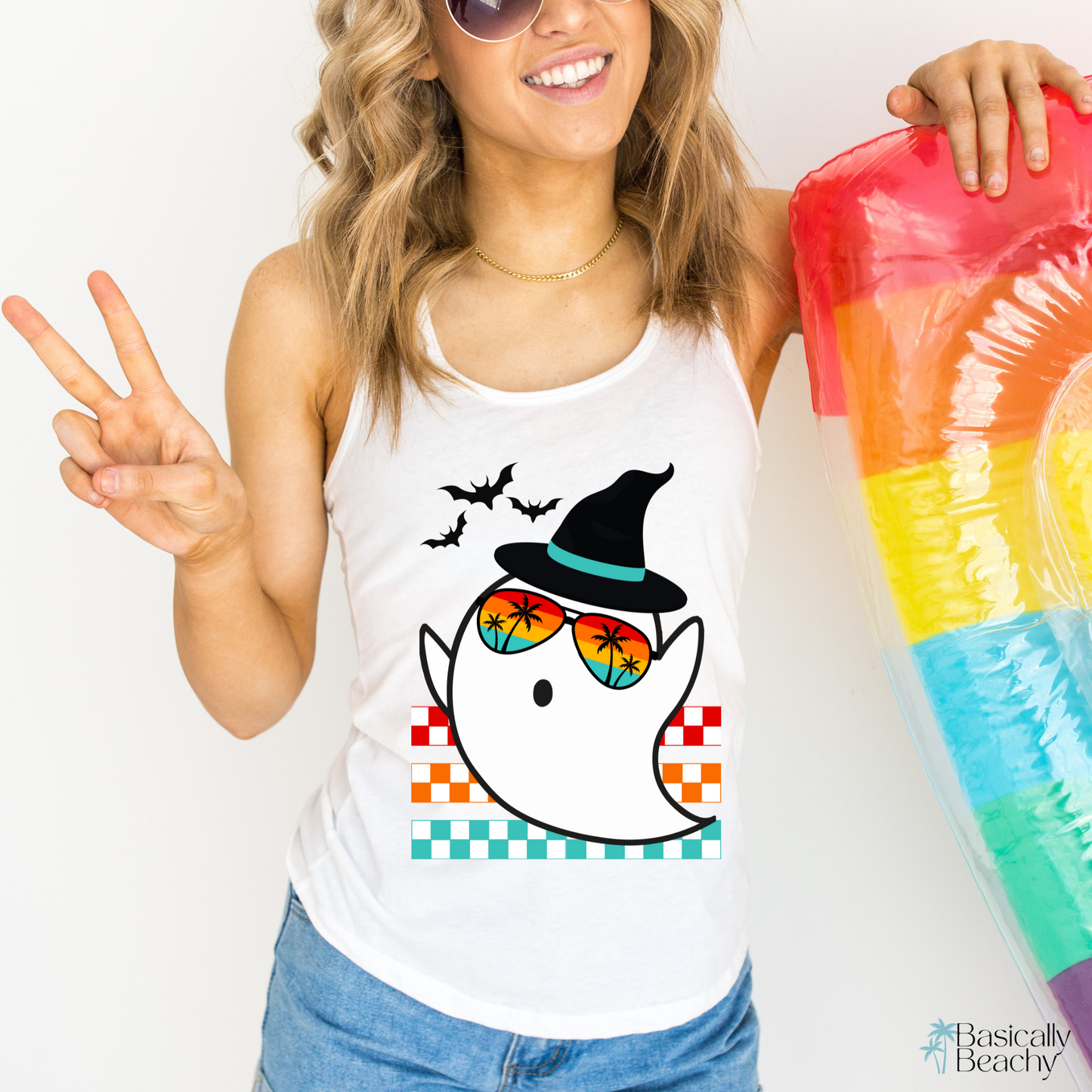 Halloween Ghost Tropical Racerback Workout Tank Top for Women