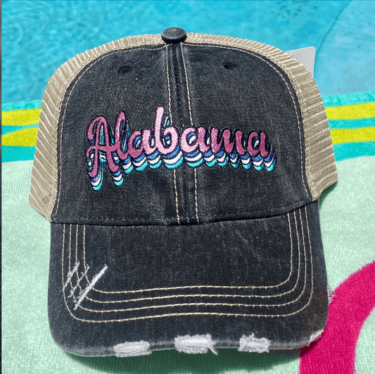 a black hat with the word albeuna embroidered on it