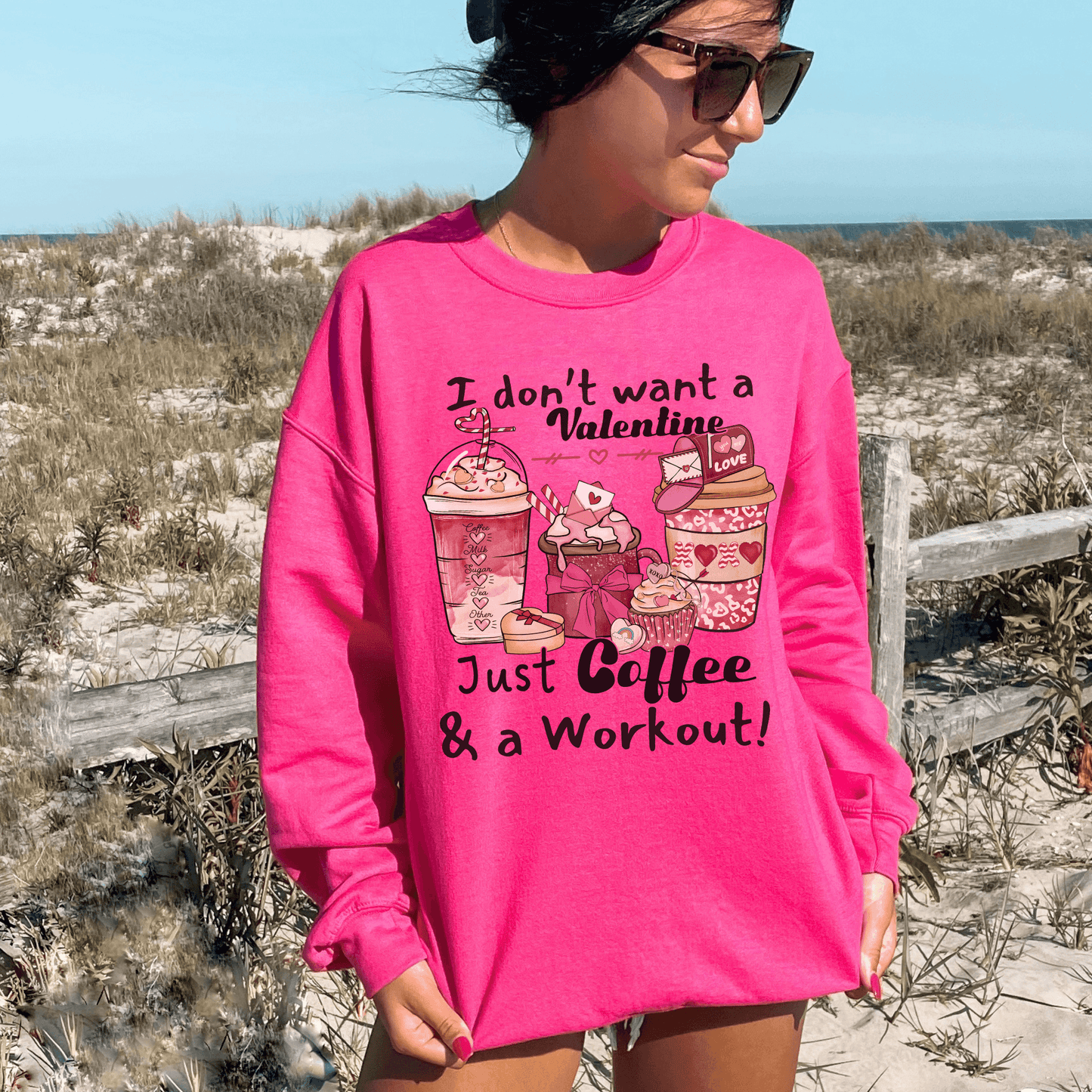 Anti Valentines Funny Coffee Workout Sweatshirt - Basically Beachy