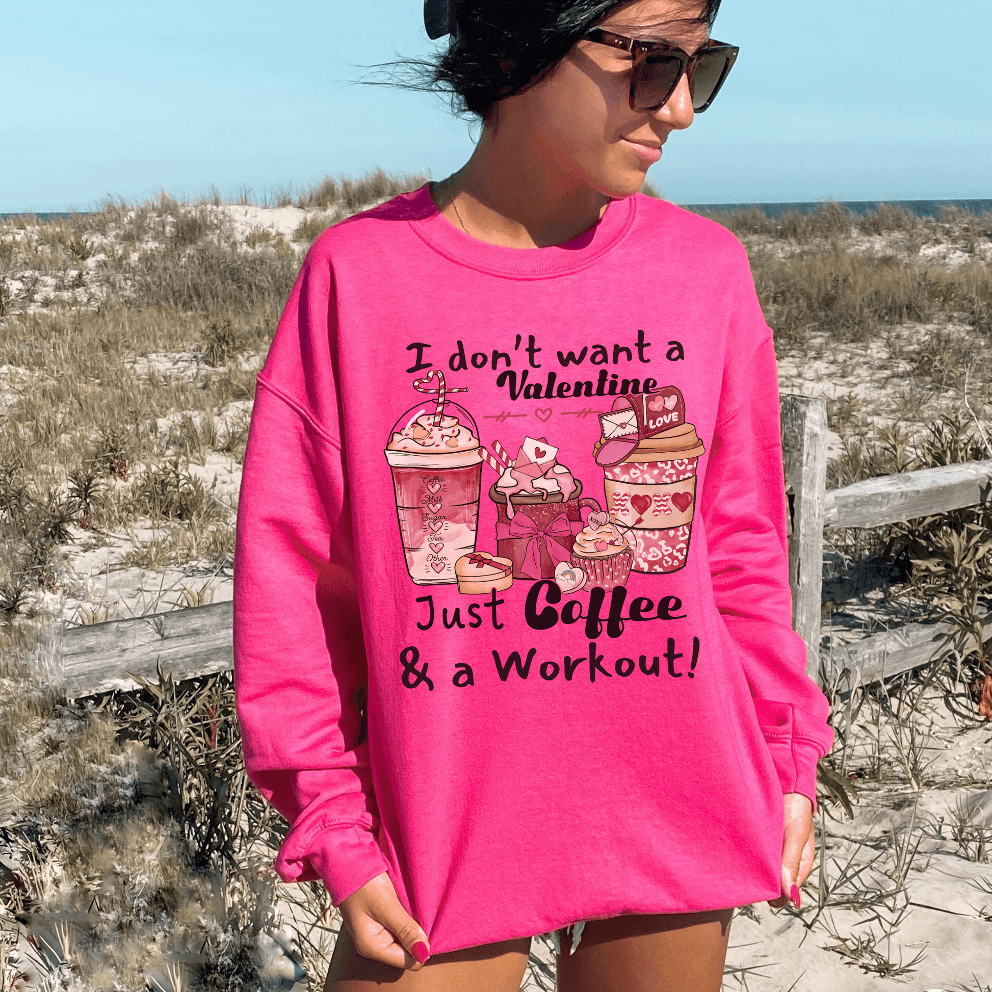 Anti Valentines Funny Coffee Workout Sweatshirt - Basically Beachy