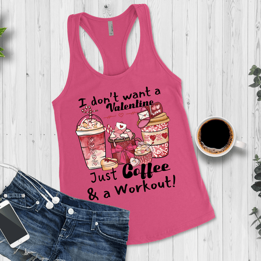 Anti Valentines Funny Coffee Workout Tank Top for Women - Basically Beachy