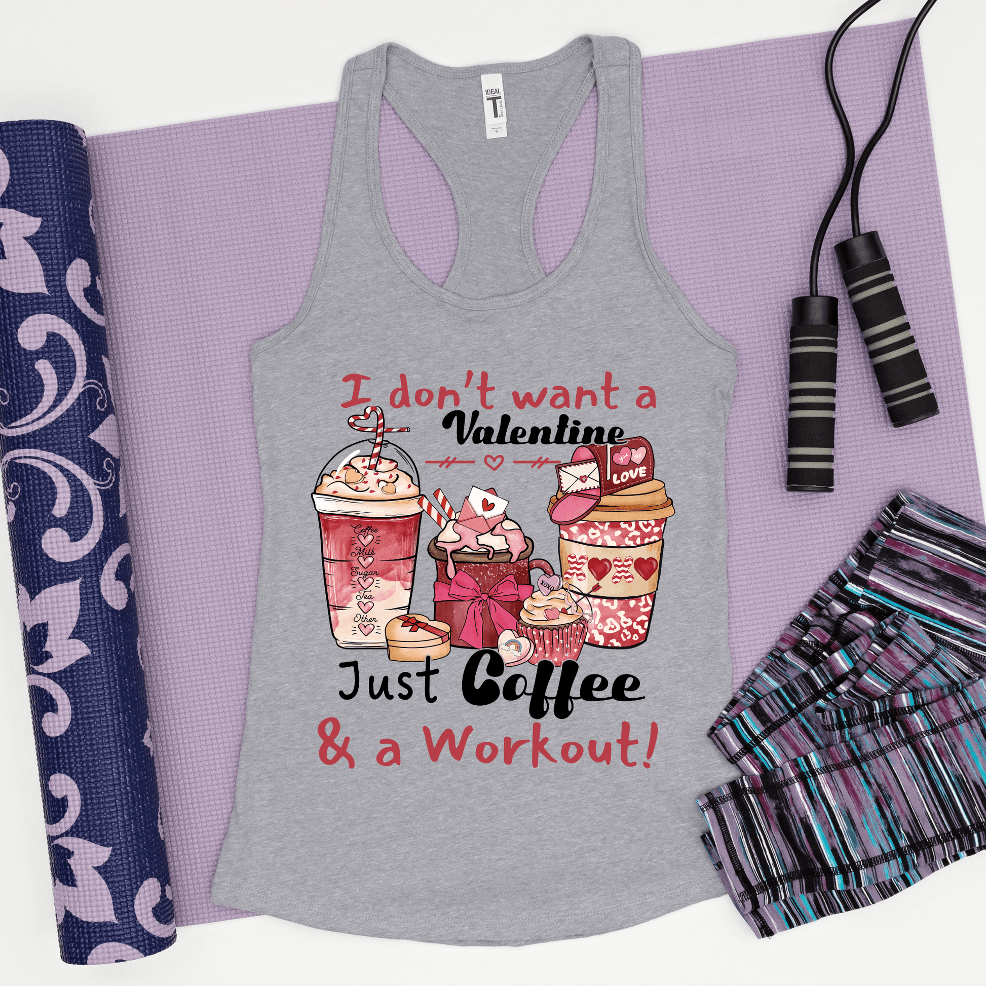 Anti Valentines Funny Coffee Workout Tank Top for Women - Basically Beachy