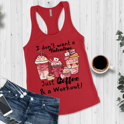 Anti Valentines Funny Coffee Workout Tank Top for Women - Basically Beachy