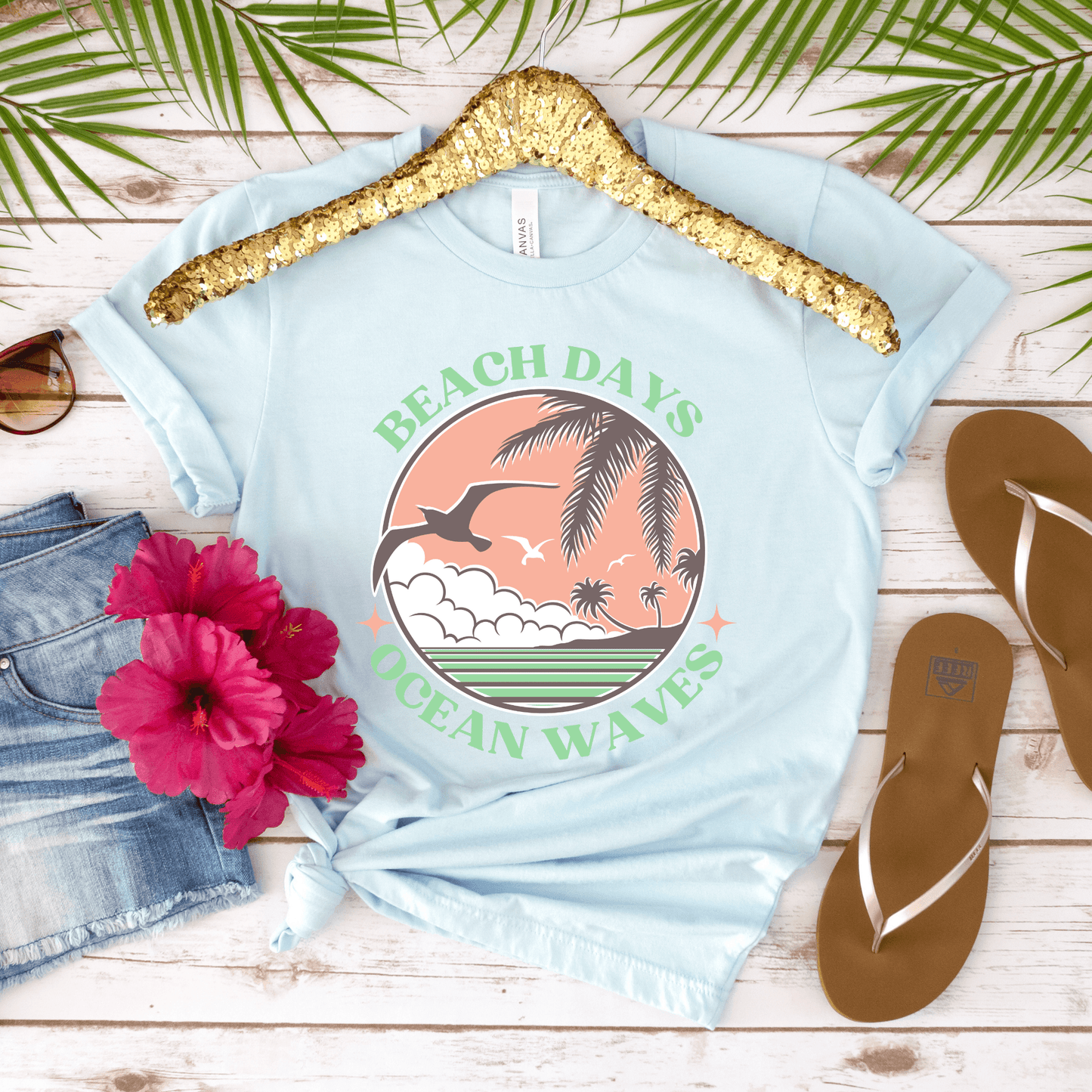 Beach Days Ocean Waves Beachy Softstyle T-Shirt - Basically Beachy