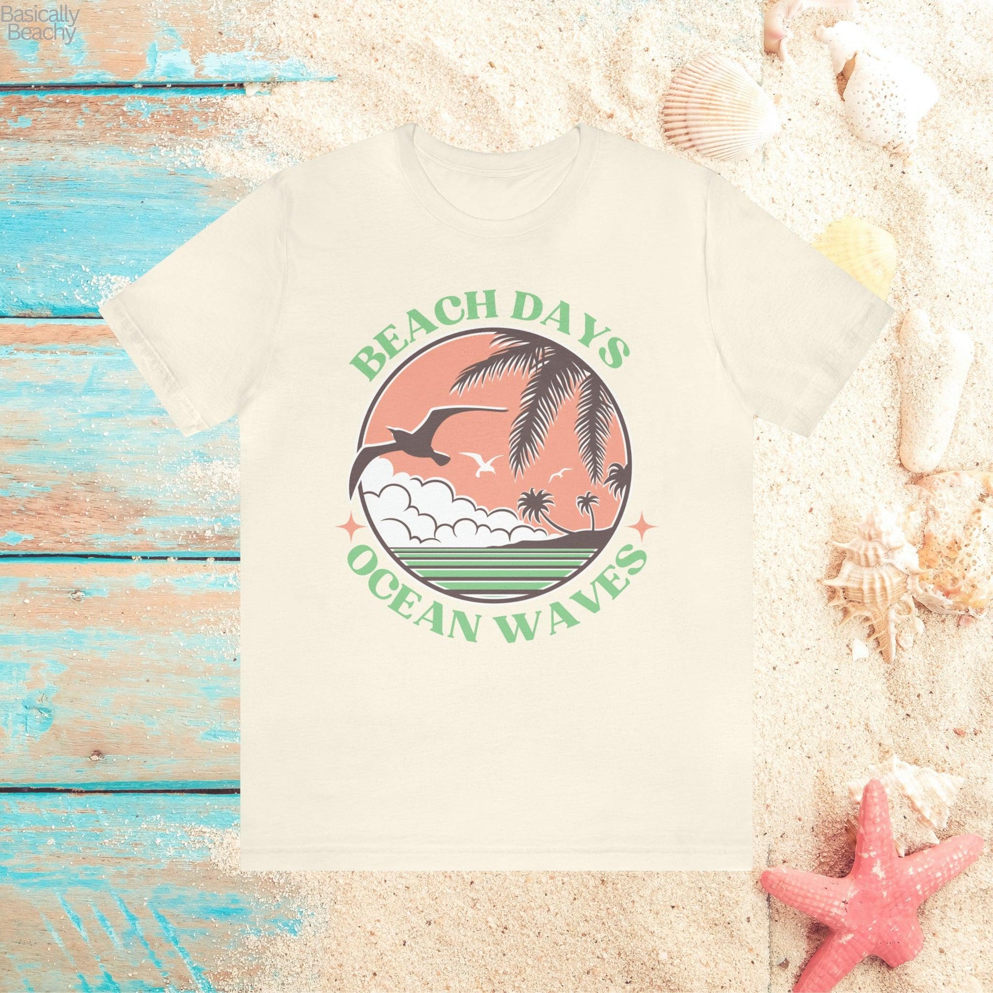 Beach Days Ocean Waves Beachy Softstyle T-Shirt - Basically Beachy