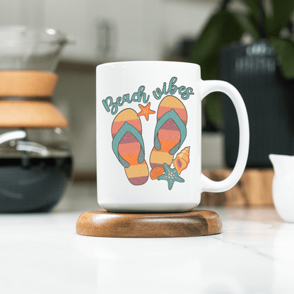 Beach Vibes Flip Flops 15oz White Mug - Basically Beachy