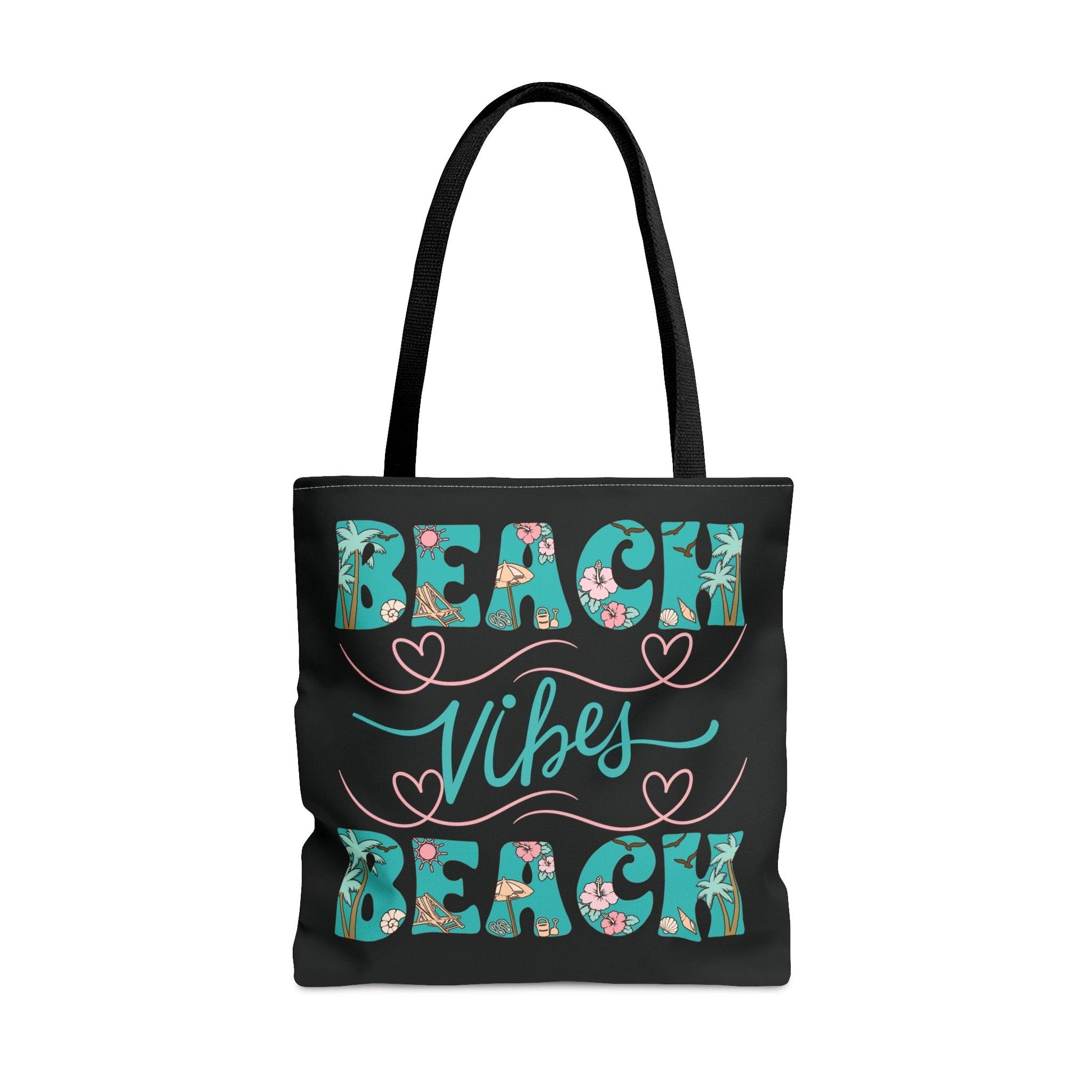 Beach Vibes Tropical Beach Themed Black Tote Bag - Basically Beachy