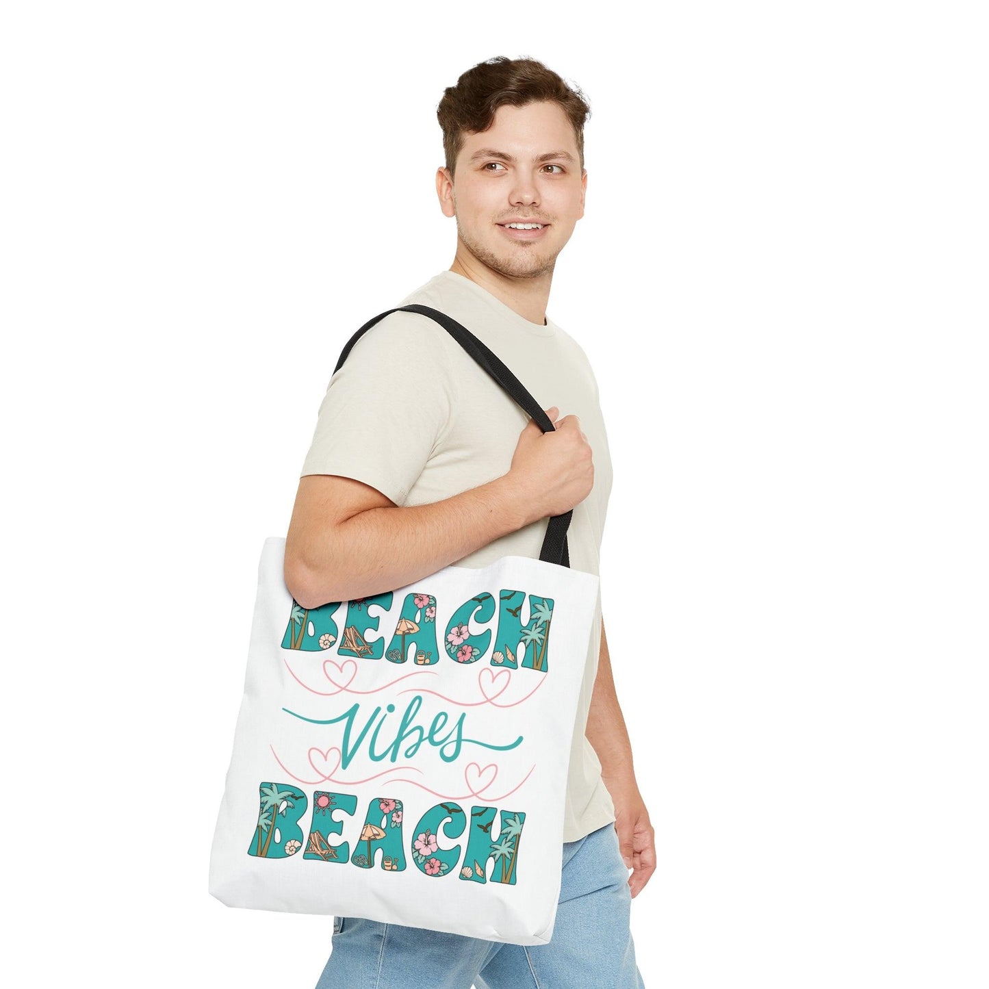 Beach Vibes Tropical Beach Themed Tote Bag, - Basically Beachy