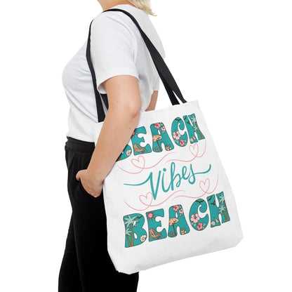 Beach Vibes Tropical Beach Themed Tote Bag, - Basically Beachy