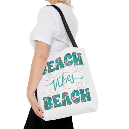 Beach Vibes Tropical Beach Themed Tote Bag, - Basically Beachy