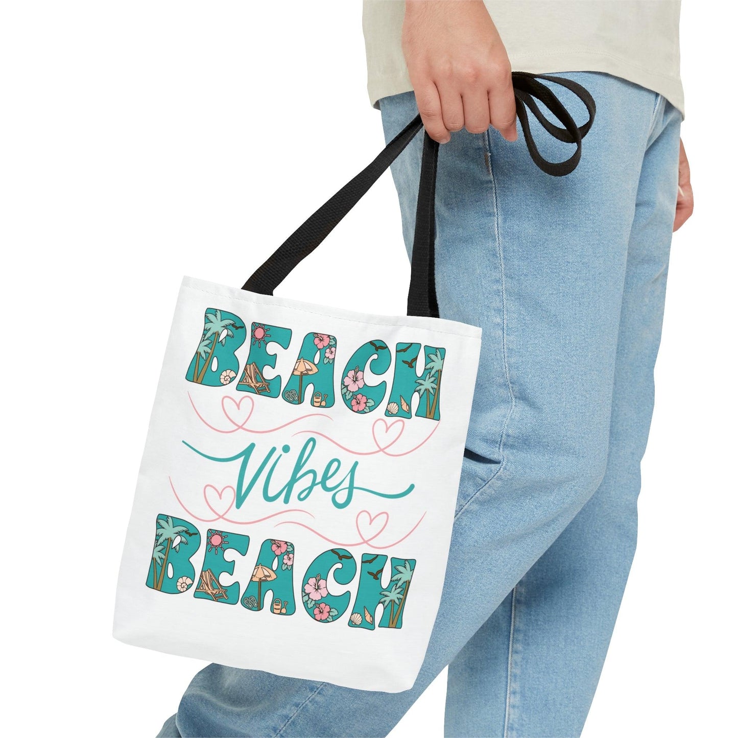 Beach Vibes Tropical Beach Themed Tote Bag, - Basically Beachy