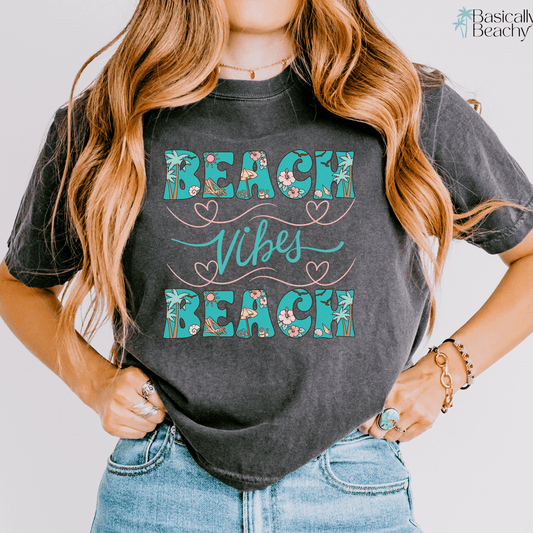Beach Vibes Tropical Crop Top Shirt, Comfort Colors - Basically Beachy