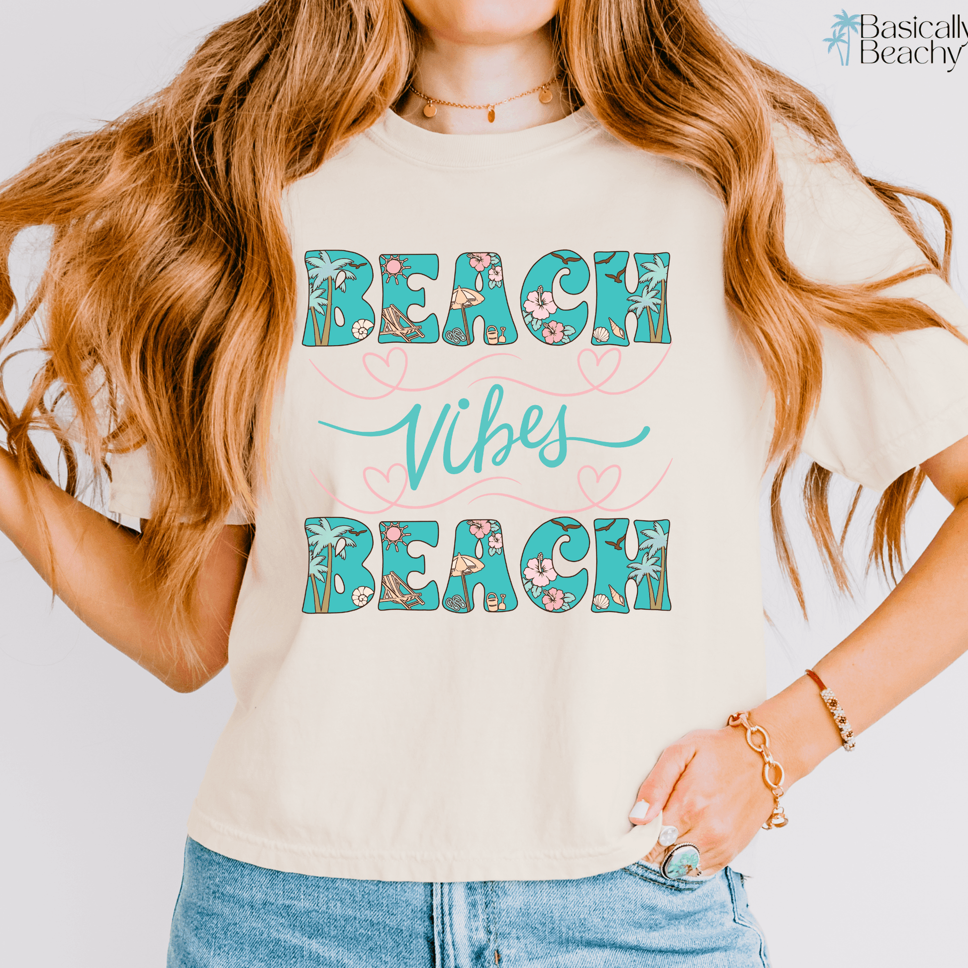 Beach Vibes Tropical Crop Top Shirt, Comfort Colors - Basically Beachy