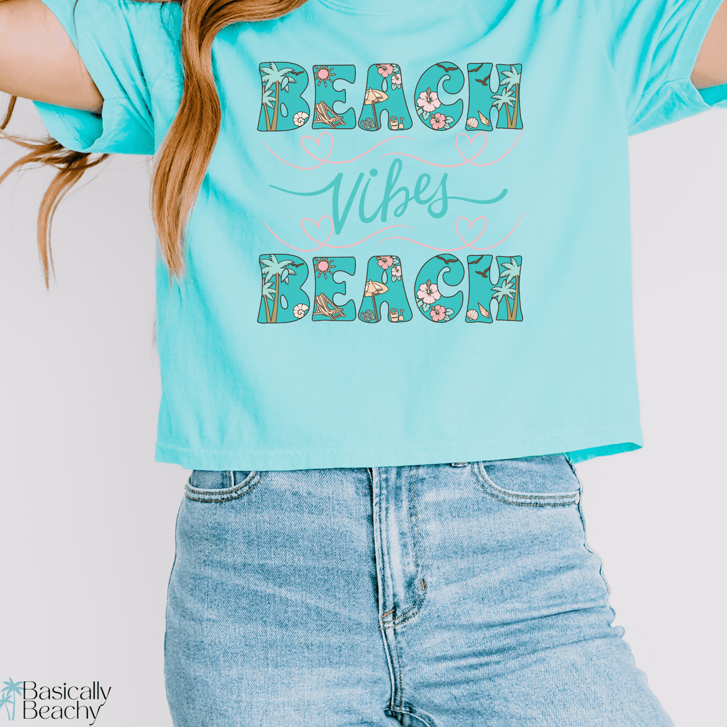 Beach Vibes Tropical Crop Top Shirt, Comfort Colors - Basically Beachy