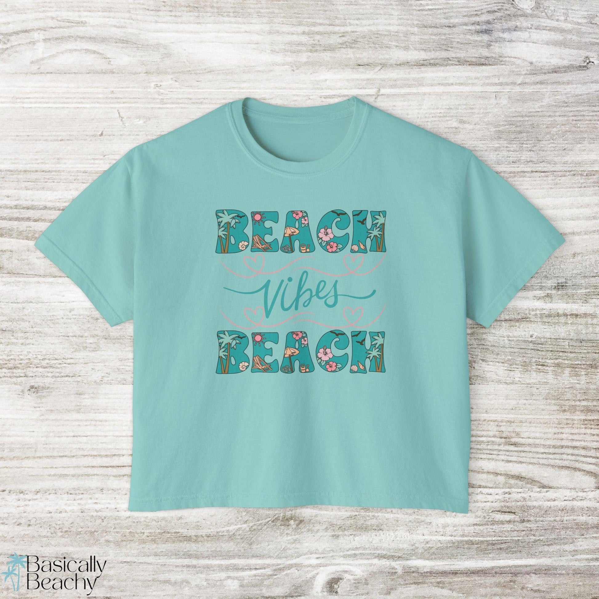 Beach Vibes Tropical Crop Top Shirt, Comfort Colors - Basically Beachy