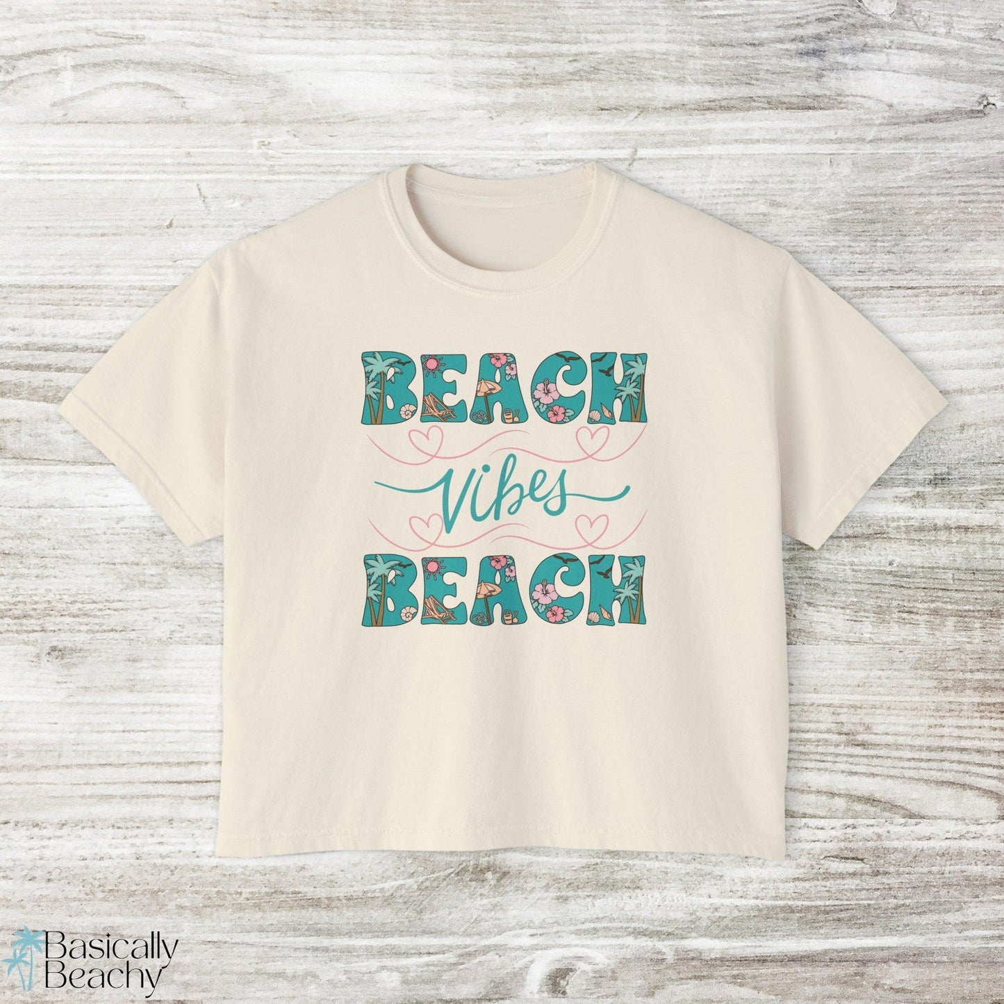 Beach Vibes Tropical Crop Top Shirt, Comfort Colors - Basically Beachy