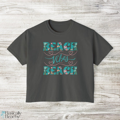 Beach Vibes Tropical Crop Top Shirt, Comfort Colors - Basically Beachy