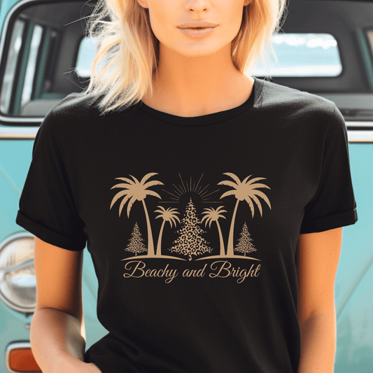 Beachy and Bright Coastal Tropical Christmas T-Shirt, Unisex SoftStyle Tee - Basically Beachy