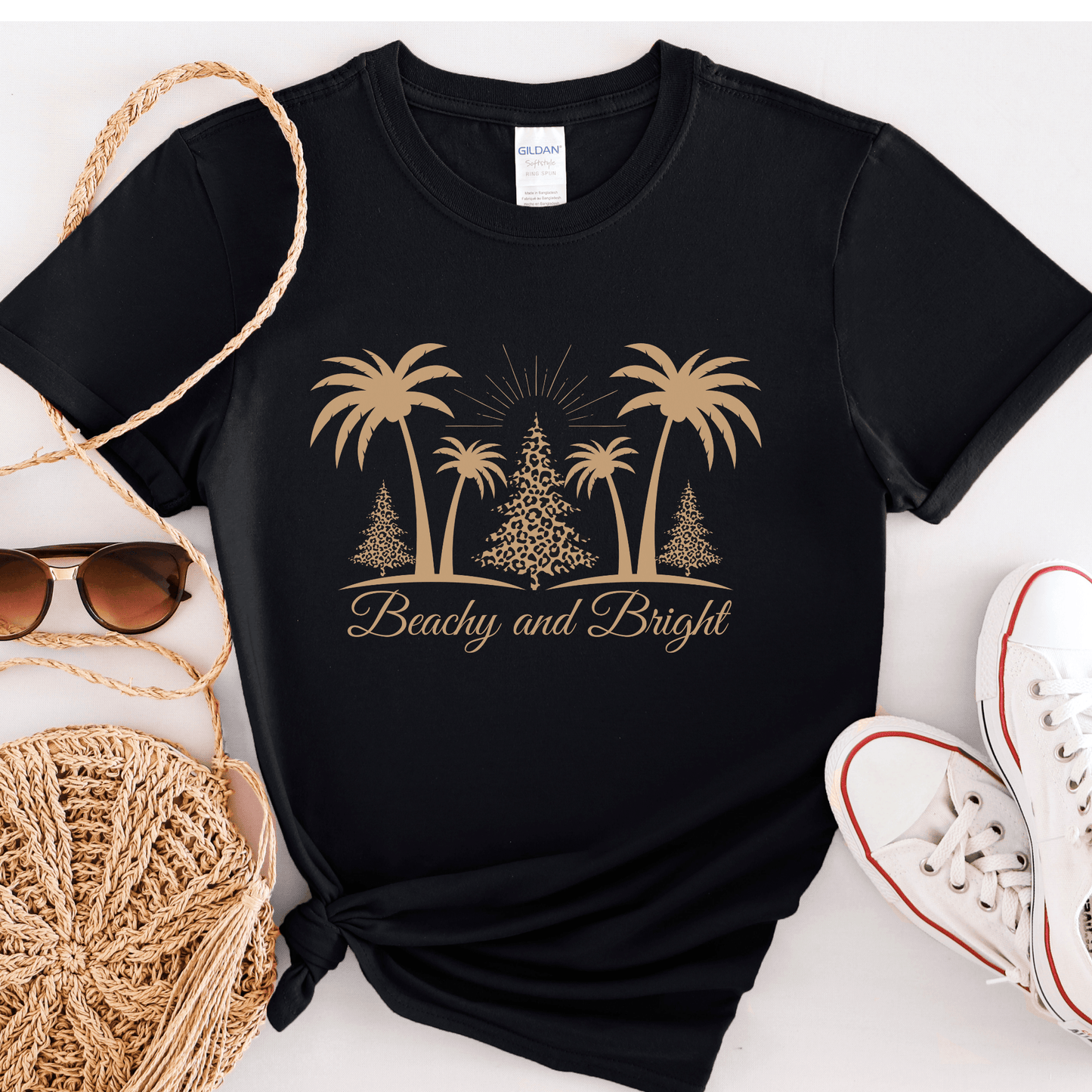 Beachy and Bright Coastal Tropical Christmas T-Shirt, Unisex SoftStyle Tee - Basically Beachy