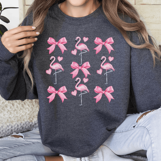 Bows and Pink Flamingos Coquette Sweatshirt - Basically Beachy