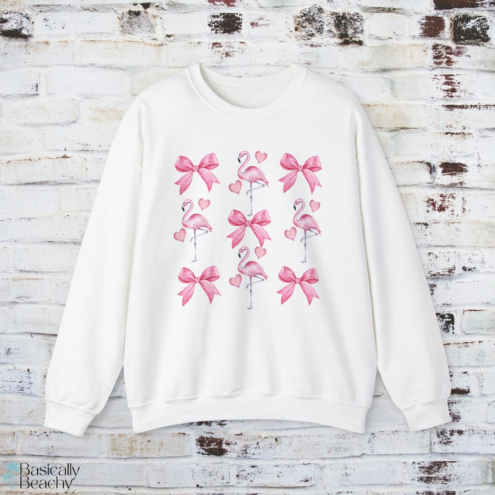 Bows and Pink Flamingos Coquette Sweatshirt - Basically Beachy