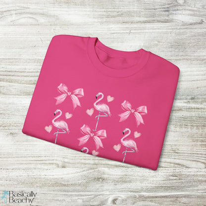 Bows and Pink Flamingos Coquette Sweatshirt - Basically Beachy