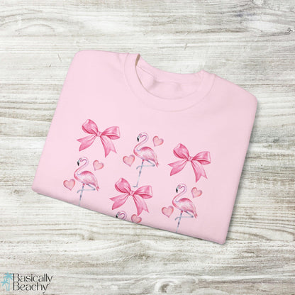 Bows and Pink Flamingos Coquette Sweatshirt - Basically Beachy