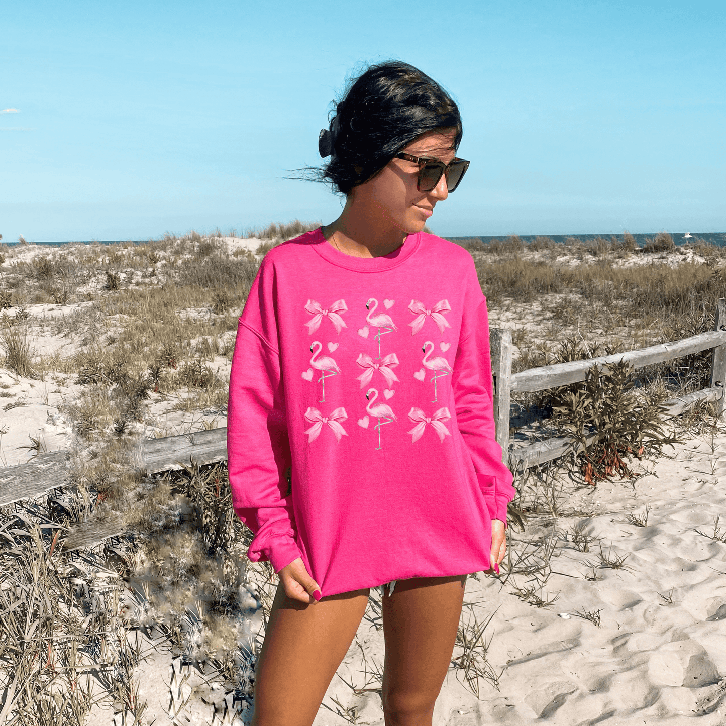 Bows and Pink Flamingos Coquette Sweatshirt - Basically Beachy