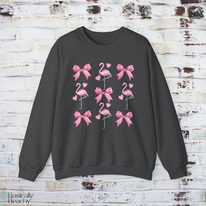 Bows and Pink Flamingos Coquette Sweatshirt - Basically Beachy