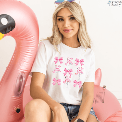 Coquette Aesthetic Pink Bow Flamingo Shirt - Basically Beachy