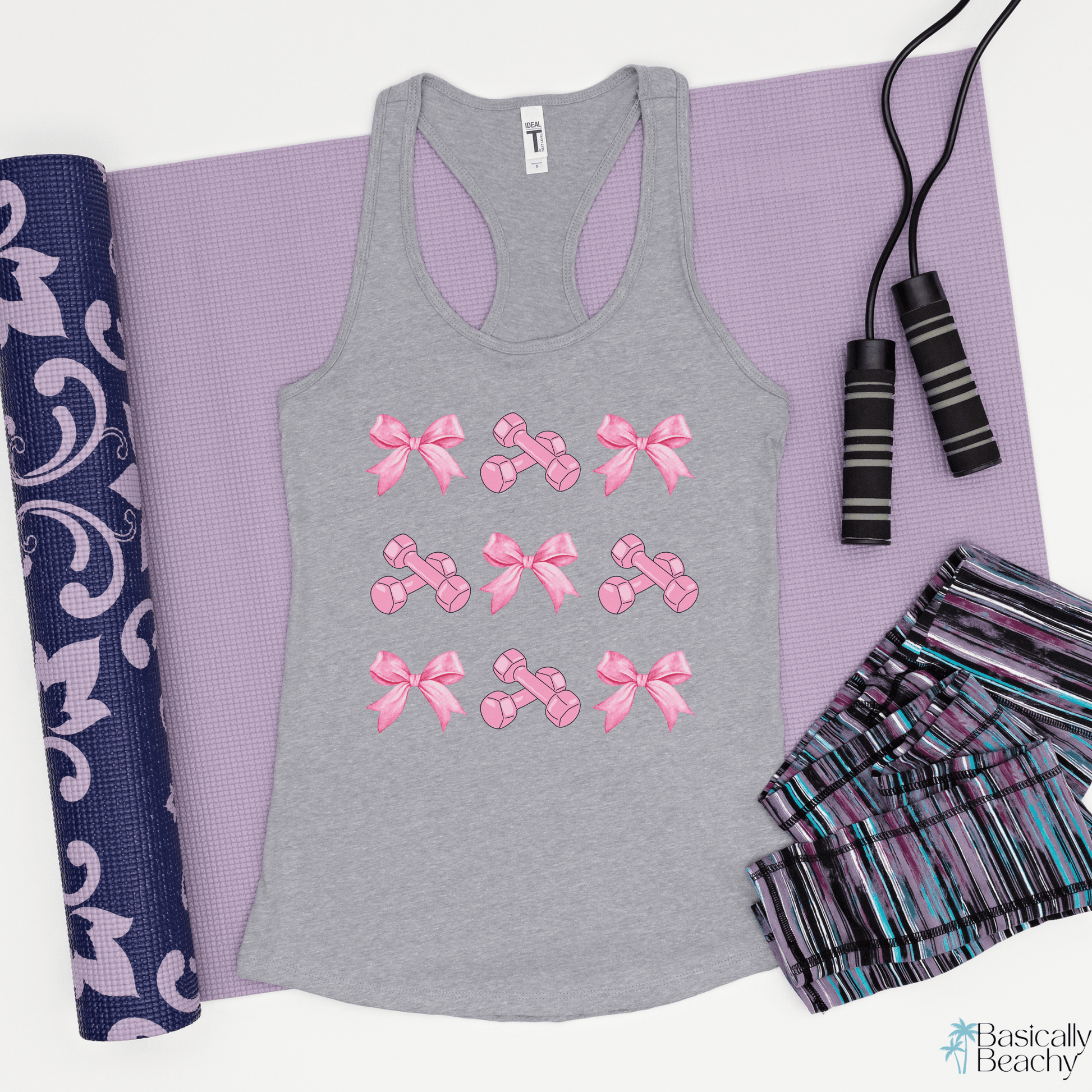 Coquette Pink Dumbbell Bow Workout Tank Top - Basically Beachy