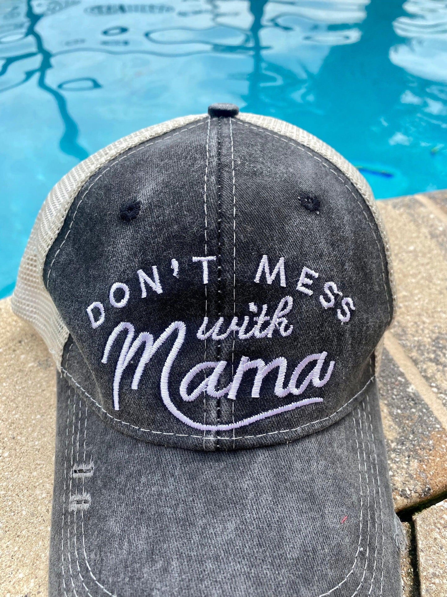 Embroidered Mom Cap - Dont Mess with Mama Ponytail Baseball Cap - Basically Beachy