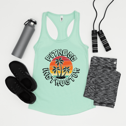 Fitness Instructor Beach Palm Tree Womens Workout Tank Top - Basically Beachy