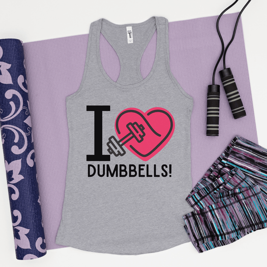 Funny Valentines I Love Dumbbells Workout Tank Top for Women - Basically Beachy
