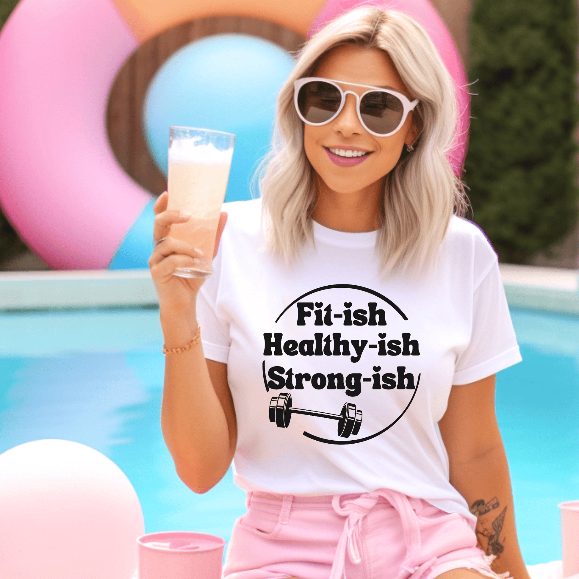 Funny Workout T-Shirt Fititsh Healthyish Strongish, Softstyle Unisex T-shirt - Basically Beachy