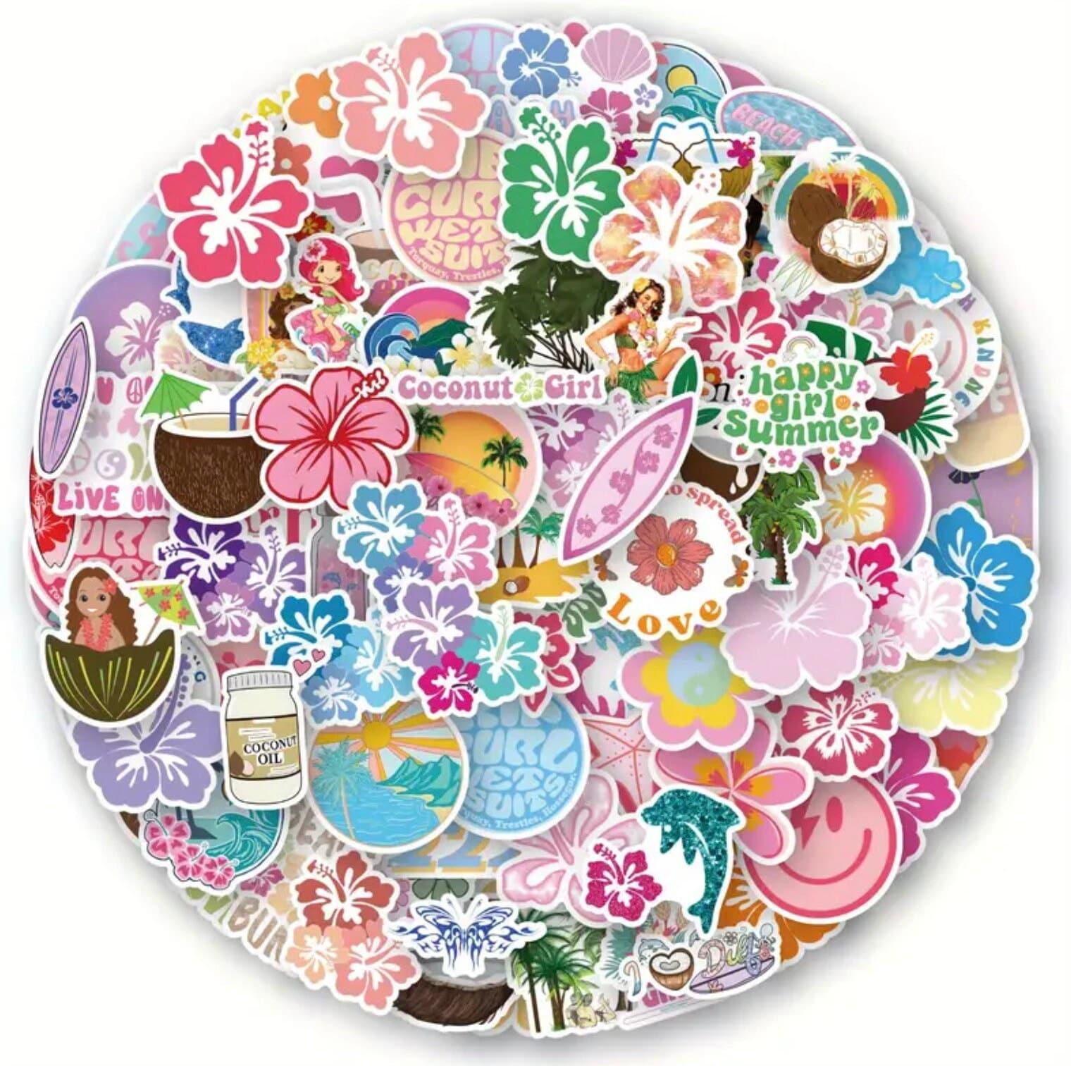 Hawaii Tropical Beach Coconut Sticker Set of 100 - Basically Beachy