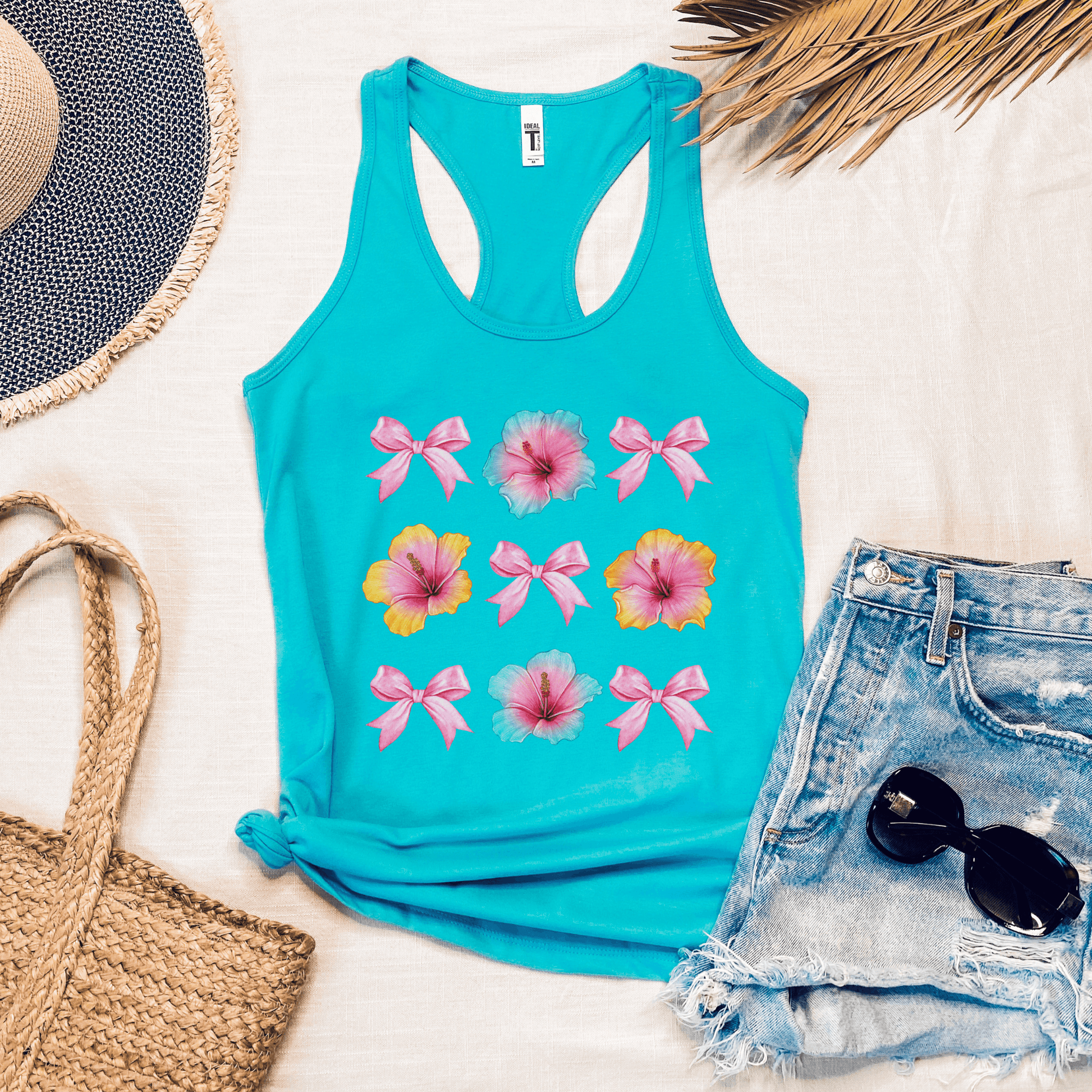 HiIbiscus Flowers and Pink Bows Workout Tank Top - Basically Beachy