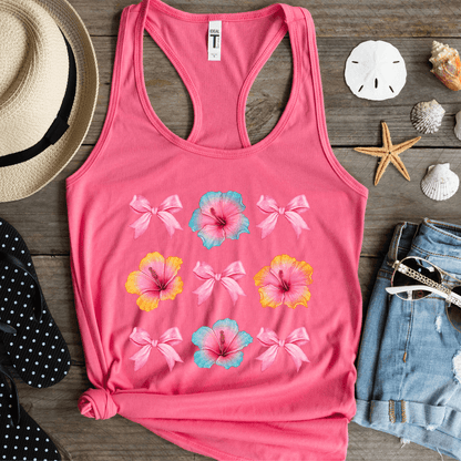 HiIbiscus Flowers and Pink Bows Workout Tank Top - Basically Beachy