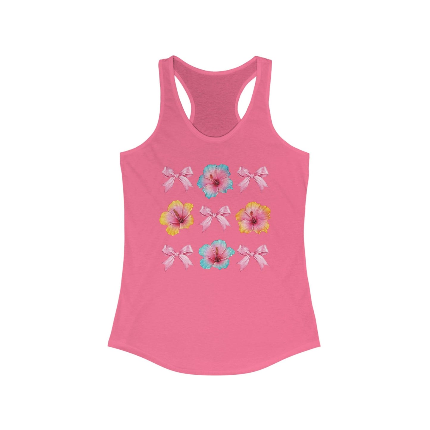 HiIbiscus Flowers and Pink Bows Workout Tank Top - Basically Beachy