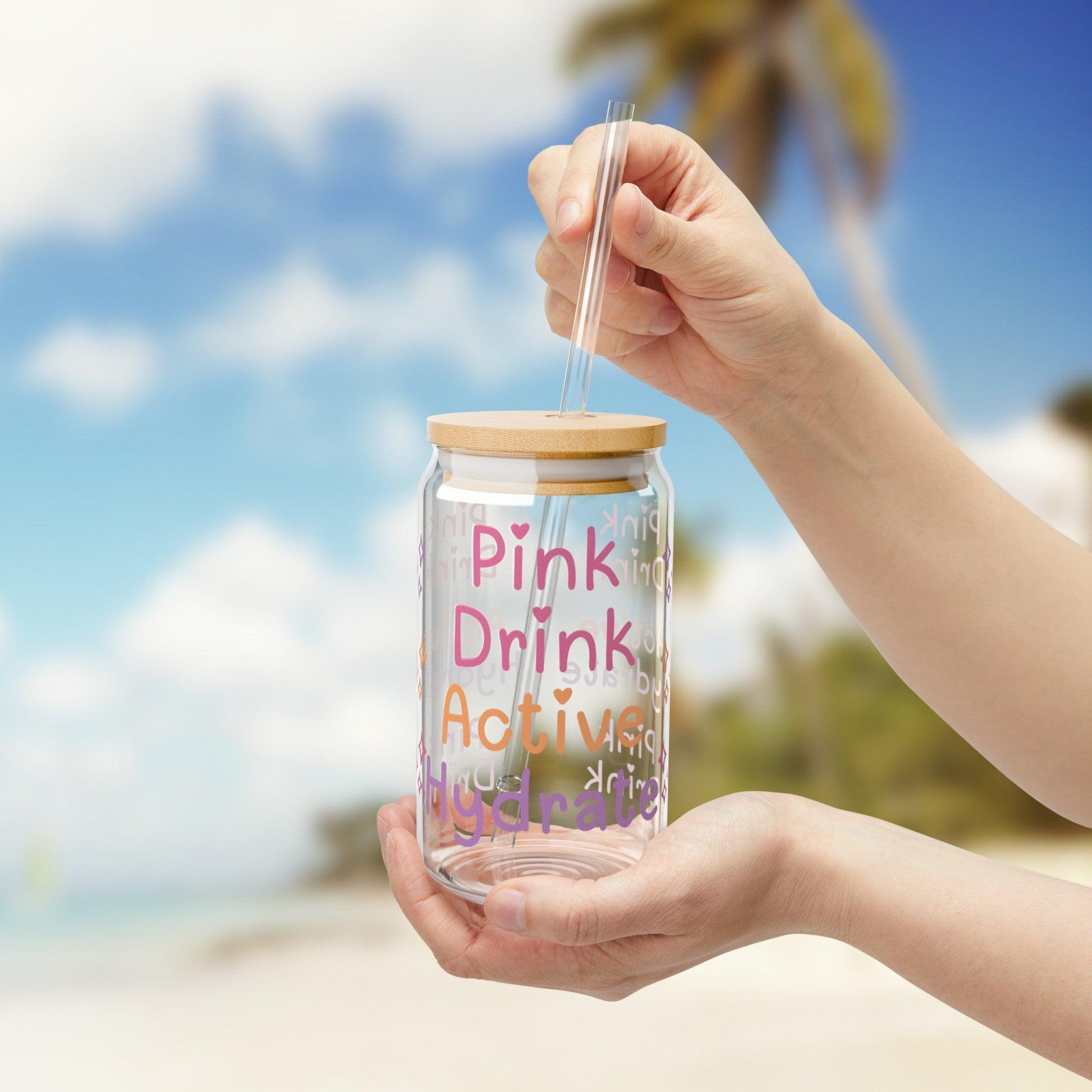 Pink Drink Active Hydrate Glass Sipper Cup, 16oz - Basically Beachy