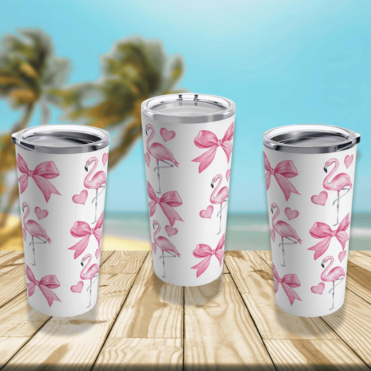 Pink Flamingo Bow Coquette Stainless Steel Tumbler 20oz - Basically Beachy