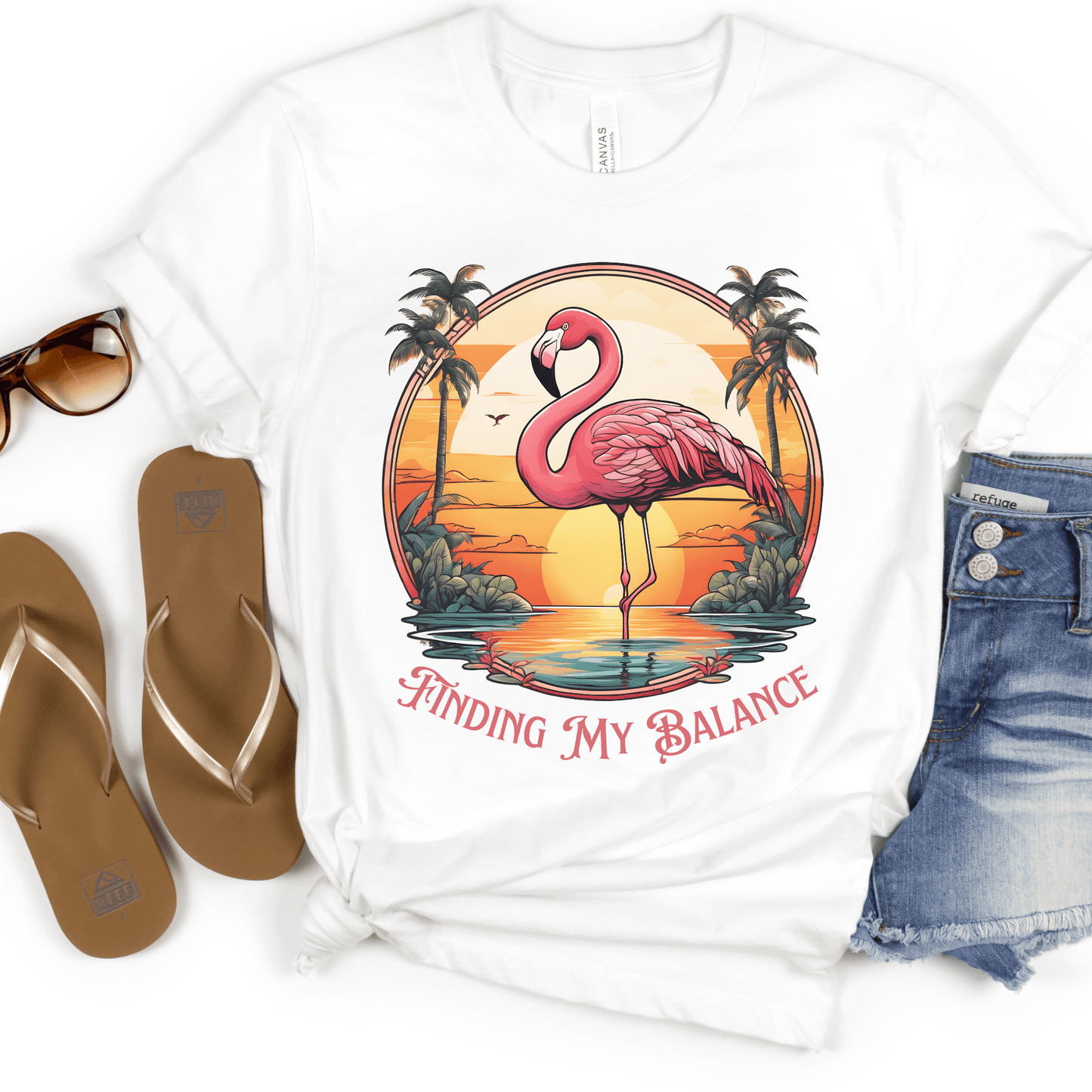 Pink Flamingo Finding My Balance Tropical T-shirt - Basically Beachy