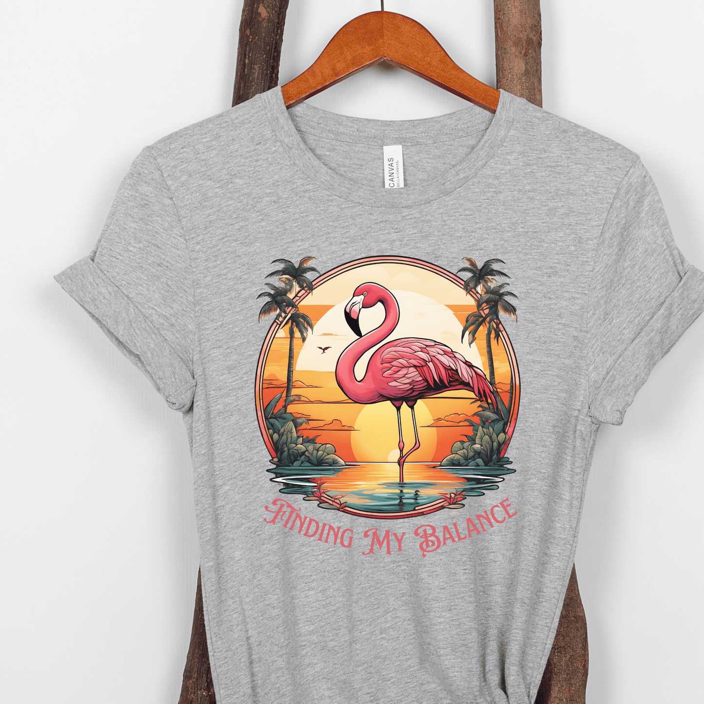 Pink Flamingo Finding My Balance Tropical T-shirt - Basically Beachy