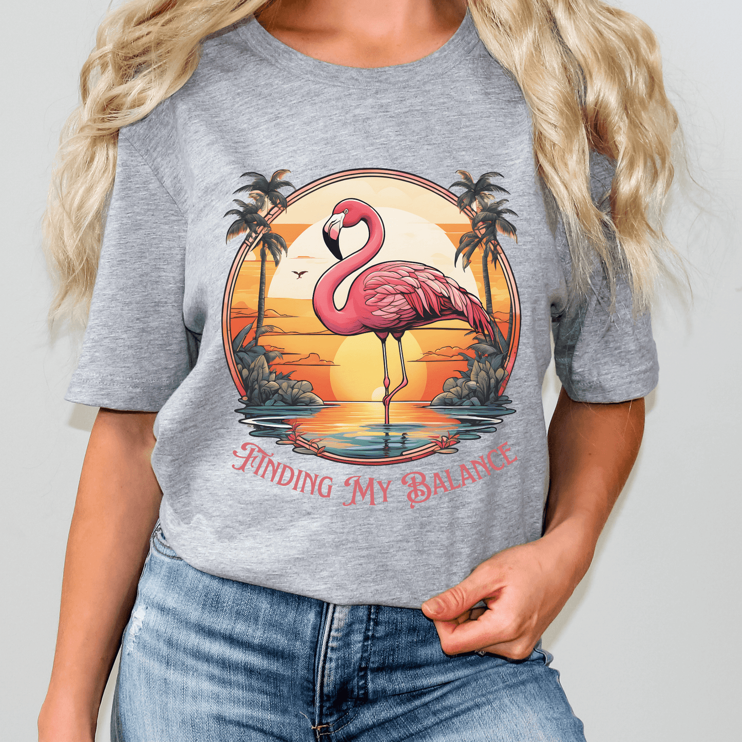 Pink Flamingo Finding My Balance Tropical T-shirt - Basically Beachy