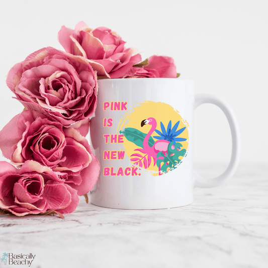 Pink is the new Black, Flamingo 11oz Coffee Mug - Basically Beachy
