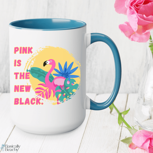 Pink Is The New Black Flamingo 15oz Colorful Mug - Basically Beachy