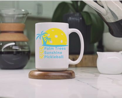Funny Pickleball Florida Mug - Palm Trees and Sunshine Design