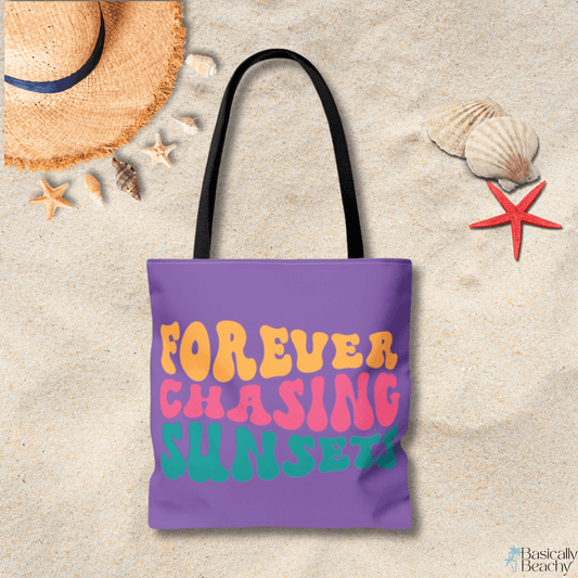 Purple Beach More Worry Less, Chasing Sunsets Beach Tote Bag - Basically Beachy