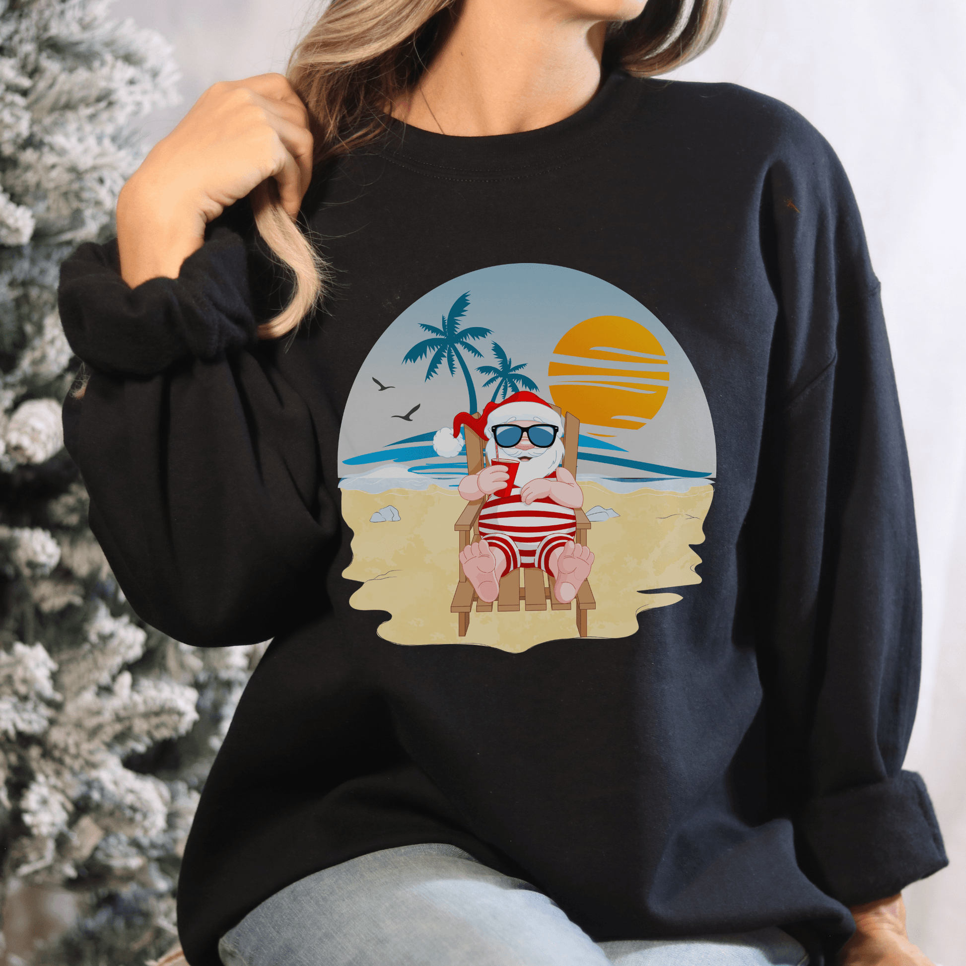 Santa on the Beach Tropical Christmas Sweatshirt - Basically Beachy