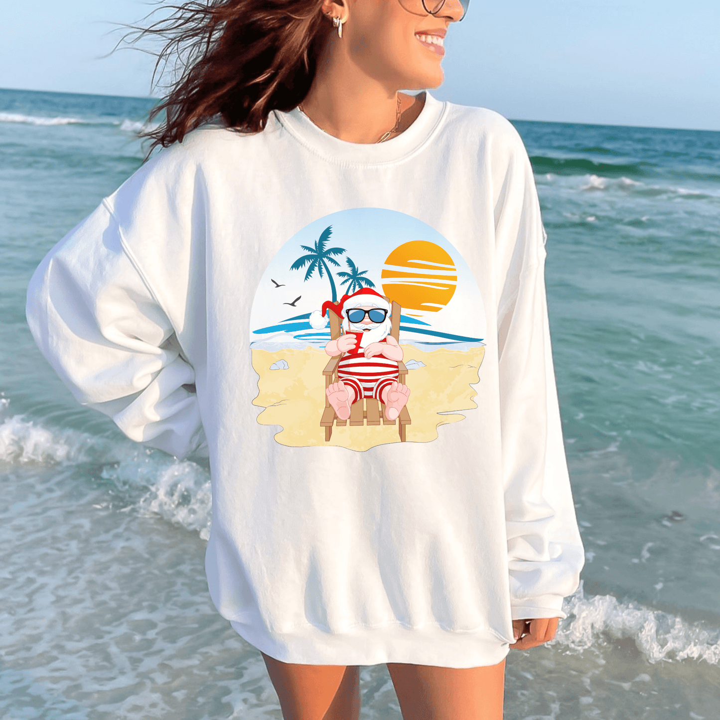 Santa on the Beach Tropical Christmas Sweatshirt - Basically Beachy